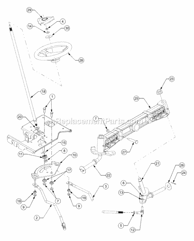 Steering Diagram and Parts List for 1525 13A-221F100 Cub Cadet Lawn Tractor